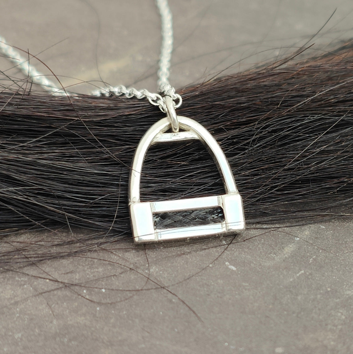 Gift Box Horse Hair Stirrup Pendant